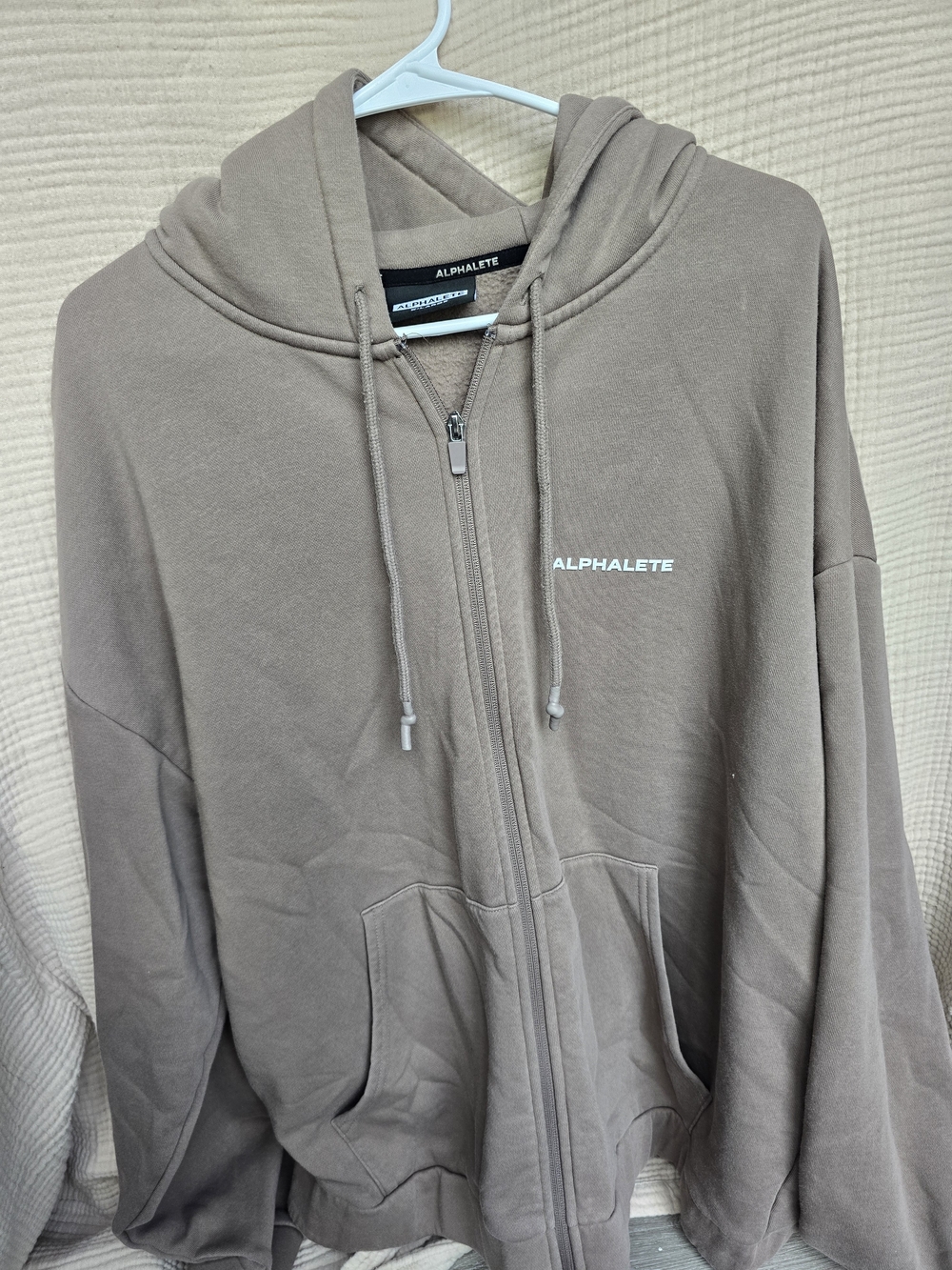 Alphalete Mens Zip Hoodie Jacket in Taupe Size Xl
